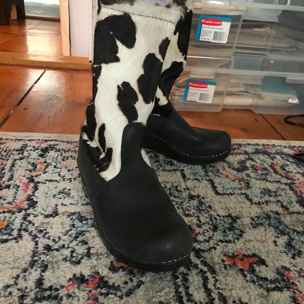 Sanita clog pony hair leather boots